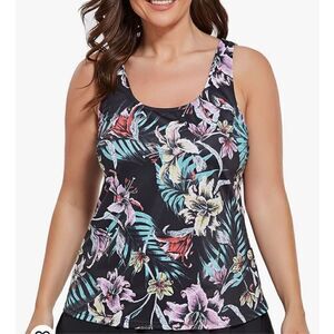 Fullfitall black tropical floral tankini top XXL 20